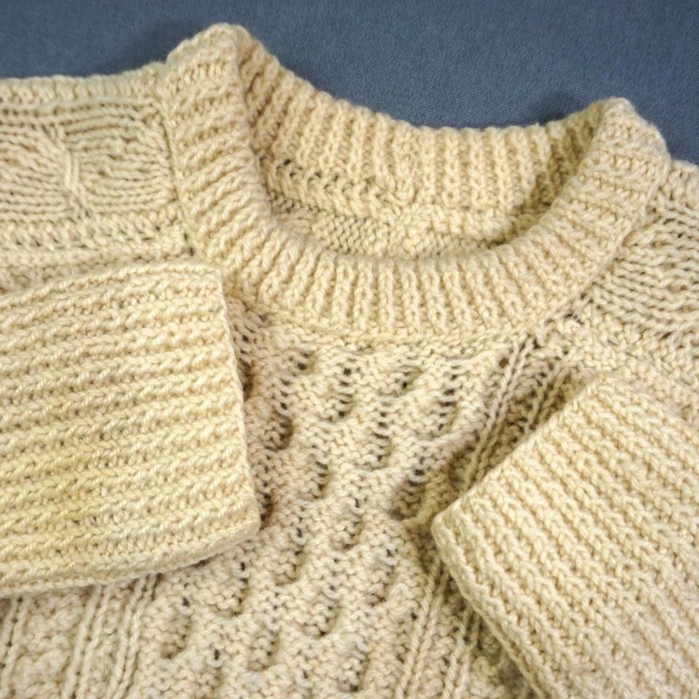 Womens Wool Cream Cable Knit Fisherman Sweater Pullover Classic Warm Cozy